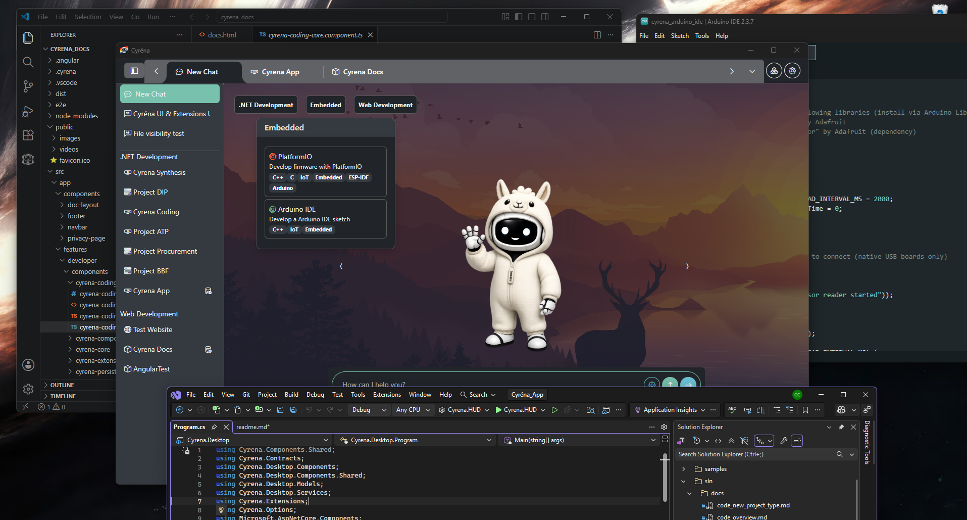Cyréna running alongside an IDE